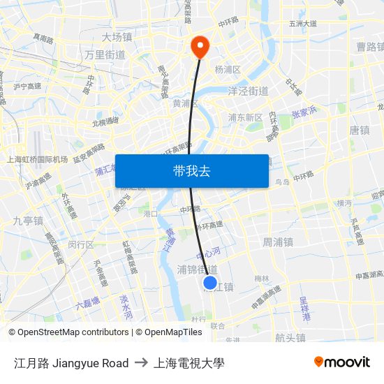 江月路 Jiangyue Road to 上海電視大學 map