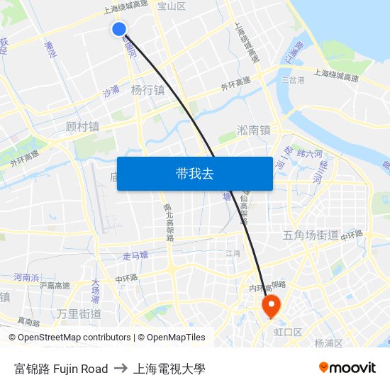 富锦路 Fujin Road to 上海電視大學 map