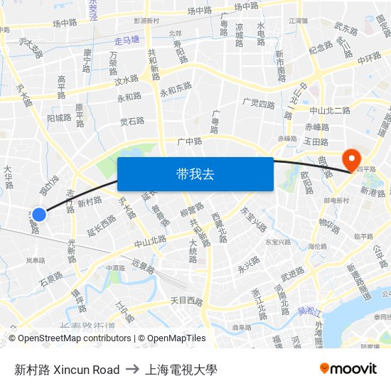 新村路 Xincun Road to 上海電視大學 map