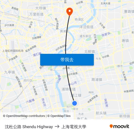 沈杜公路 Shendu Highway to 上海電視大學 map