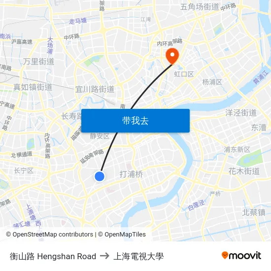 衡山路 Hengshan Road to 上海電視大學 map