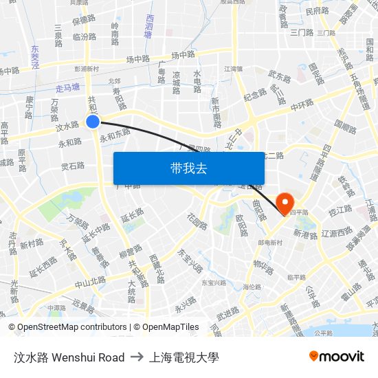 汶水路 Wenshui Road to 上海電視大學 map