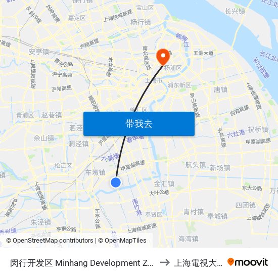 闵行开发区 Minhang Development Zone to 上海電視大學 map