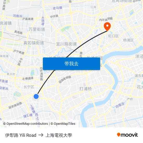 伊犁路 Yili Road to 上海電視大學 map