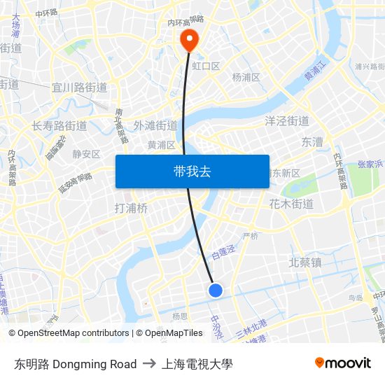 东明路 Dongming Road to 上海電視大學 map