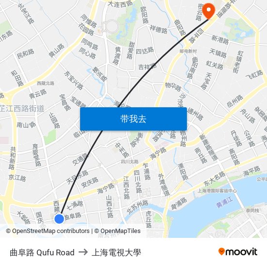 曲阜路 Qufu Road to 上海電視大學 map