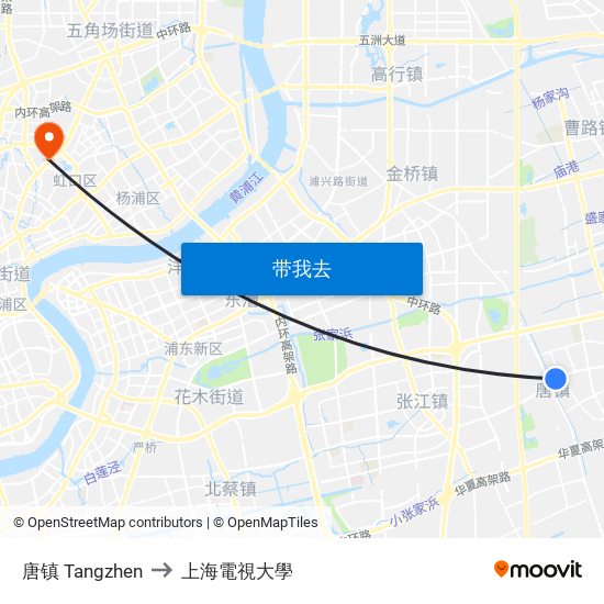 唐镇 Tangzhen to 上海電視大學 map