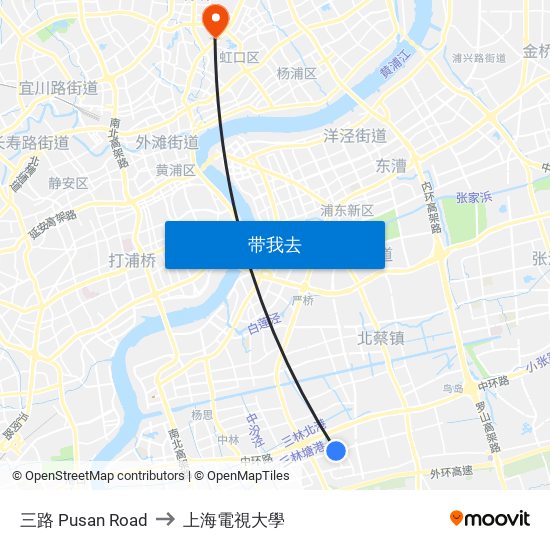 三路 Pusan Road to 上海電視大學 map