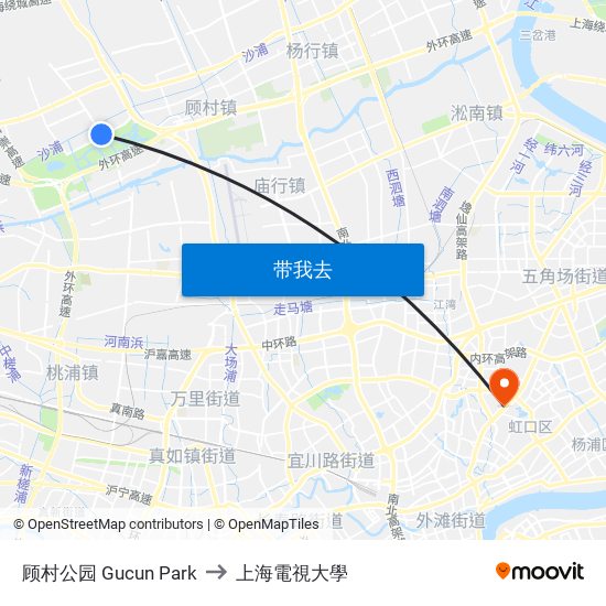 顾村公园 Gucun Park to 上海電視大學 map