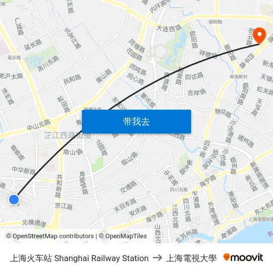 上海火车站 Shanghai Railway Station to 上海電視大學 map