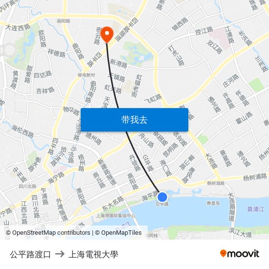 公平路渡口 to 上海電視大學 map