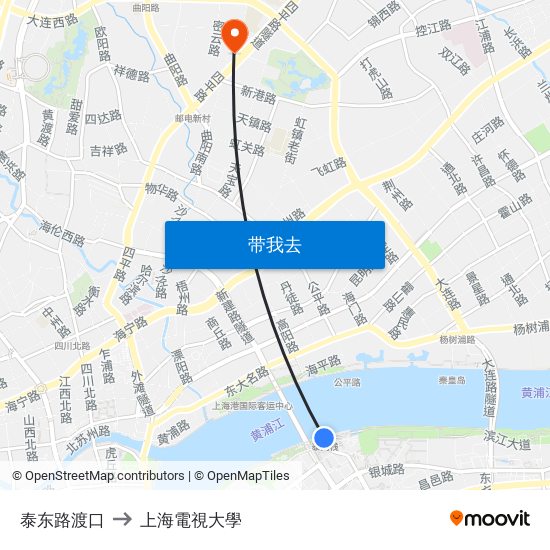 泰东路渡口 to 上海電視大學 map