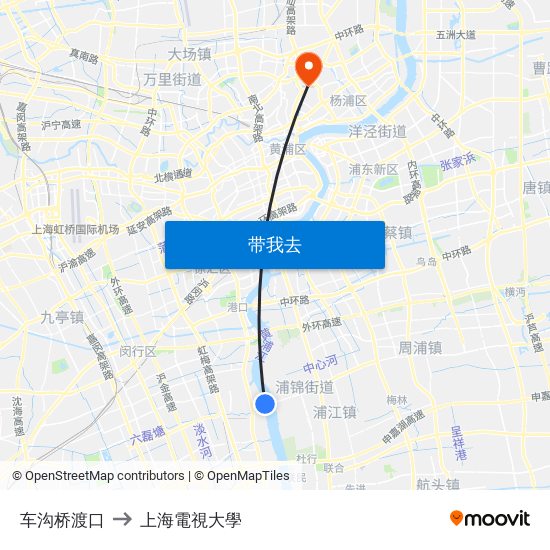 车沟桥渡口 to 上海電視大學 map