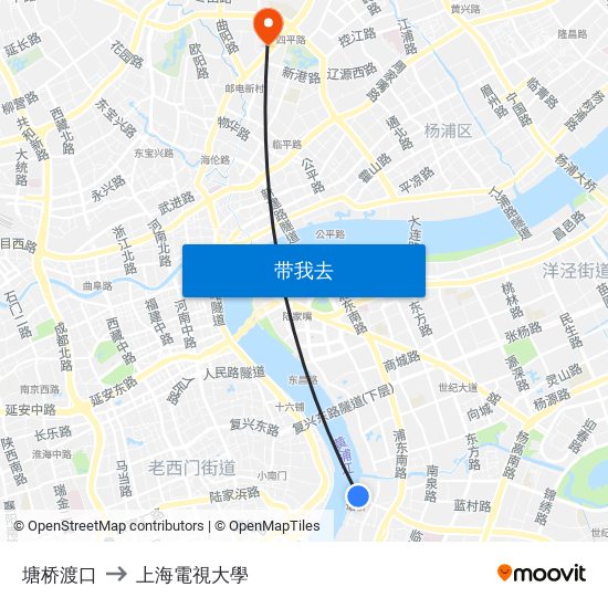 塘桥渡口 to 上海電視大學 map