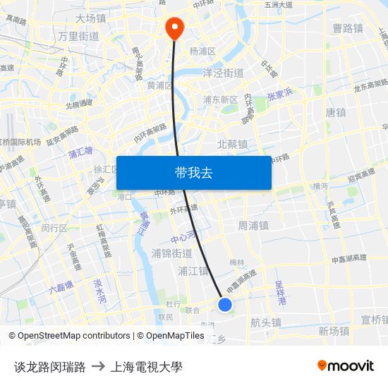 谈龙路闵瑞路 to 上海電視大學 map