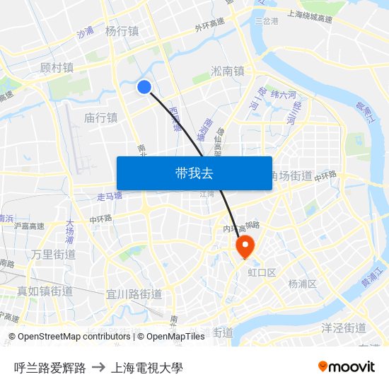 呼兰路爱辉路 to 上海電視大學 map