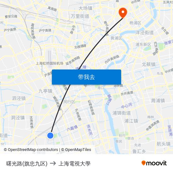 曙光路(旗忠九区) to 上海電視大學 map