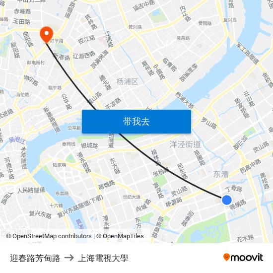 迎春路芳甸路 to 上海電視大學 map