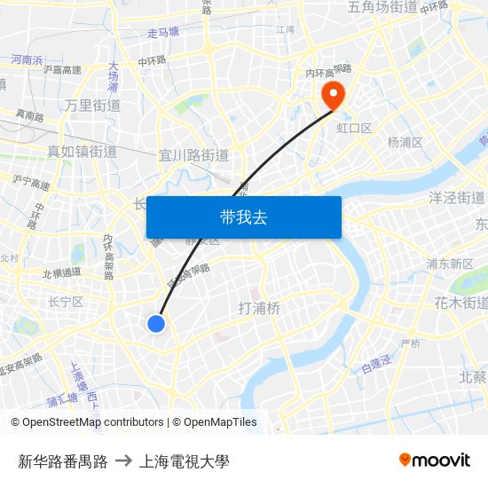 新华路番禺路 to 上海電視大學 map