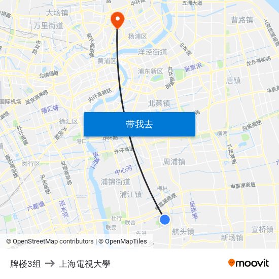 牌楼3组 to 上海電視大學 map