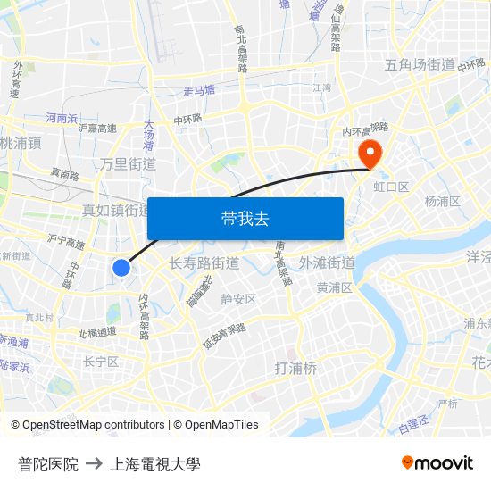 普陀医院 to 上海電視大學 map