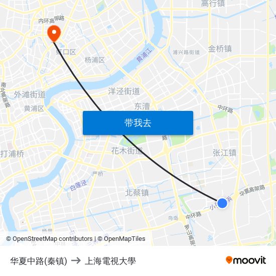 华夏中路(秦镇) to 上海電視大學 map