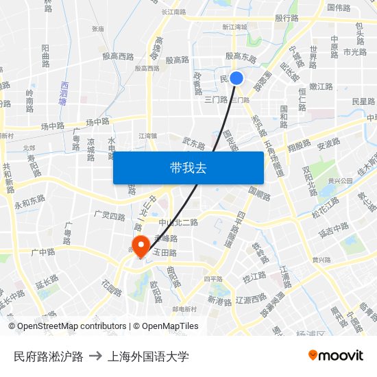 民府路淞沪路 to 上海外国语大学 map