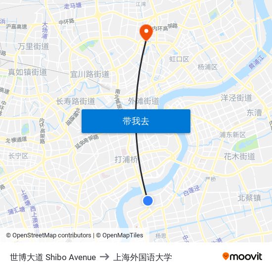 世博大道 Shibo Avenue to 上海外国语大学 map