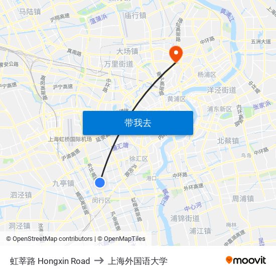 虹莘路 Hongxin Road to 上海外国语大学 map