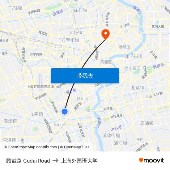 顾戴路 Gudai Road to 上海外国语大学 map