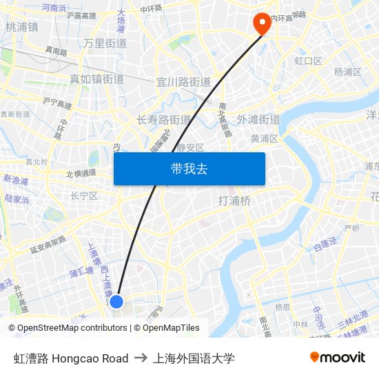 虹漕路 Hongcao Road to 上海外国语大学 map