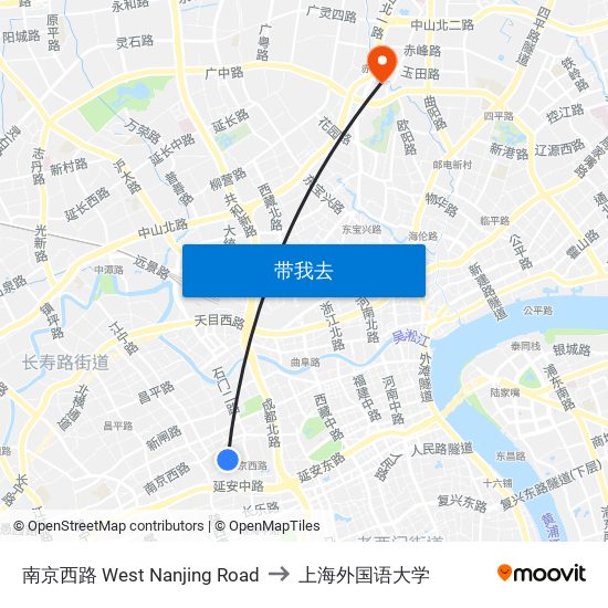 南京西路  West Nanjing Road to 上海外国语大学 map