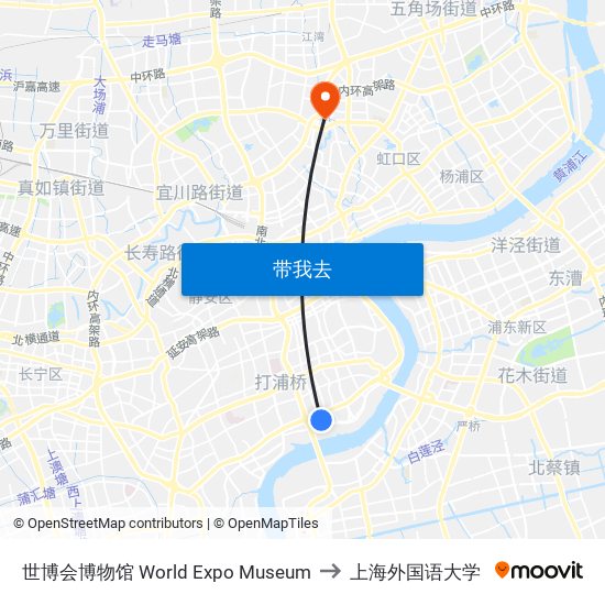 世博会博物馆 World Expo Museum to 上海外国语大学 map