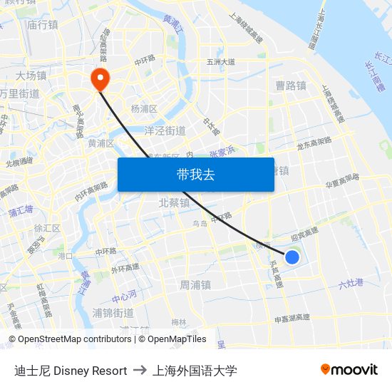 迪士尼 Disney Resort to 上海外国语大学 map