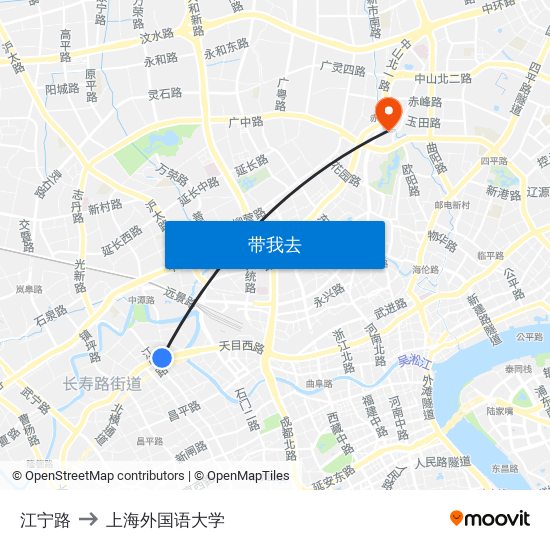 江宁路 to 上海外国语大学 map