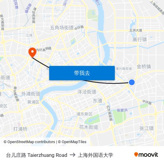 台儿庄路 Taierzhuang Road to 上海外国语大学 map