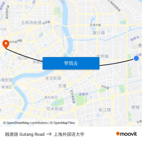 顾唐路 Gutang Road to 上海外国语大学 map