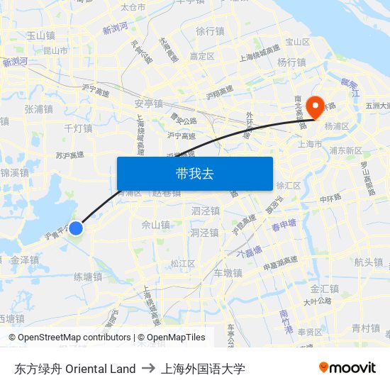 东方绿舟 Oriental Land to 上海外国语大学 map