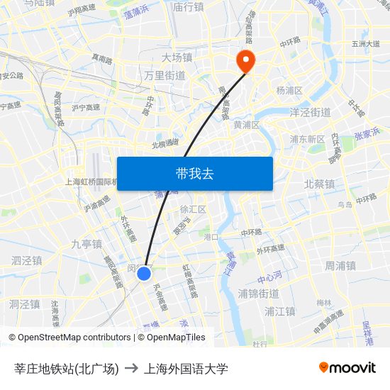 莘庄地铁站(北广场) to 上海外国语大学 map