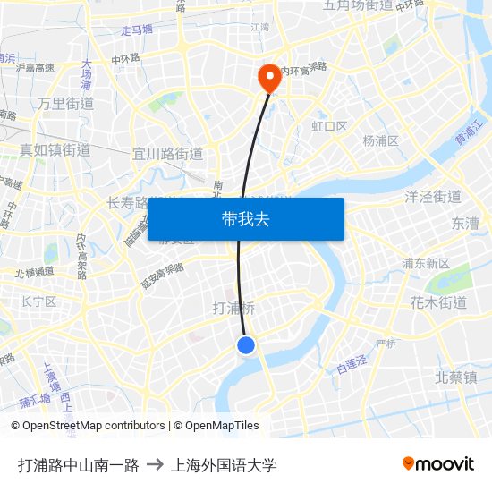 打浦路中山南一路 to 上海外国语大学 map