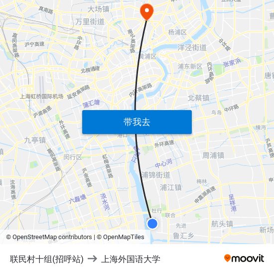 联民村十组(招呼站) to 上海外国语大学 map