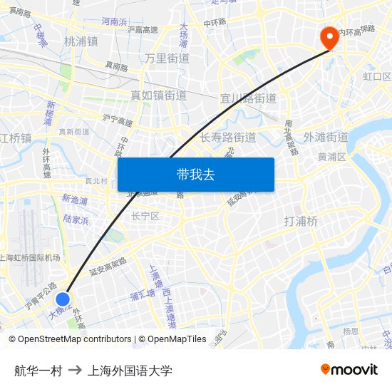 航华一村 to 上海外国语大学 map