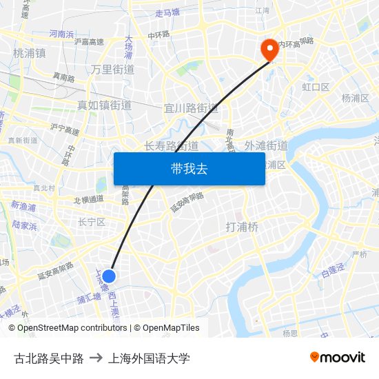 古北路吴中路 to 上海外国语大学 map