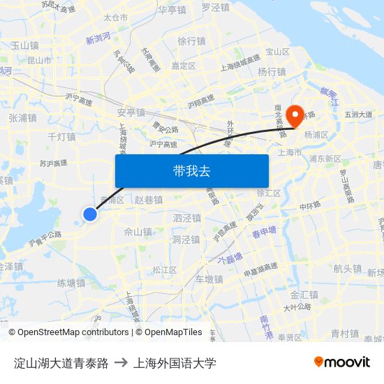 淀山湖大道青泰路 to 上海外国语大学 map