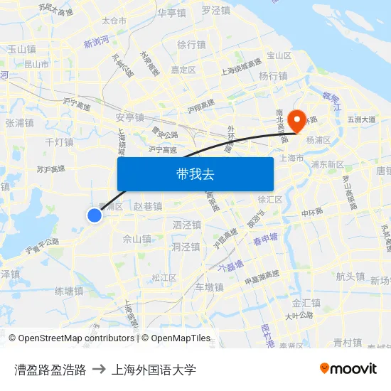 漕盈路盈浩路 to 上海外国语大学 map