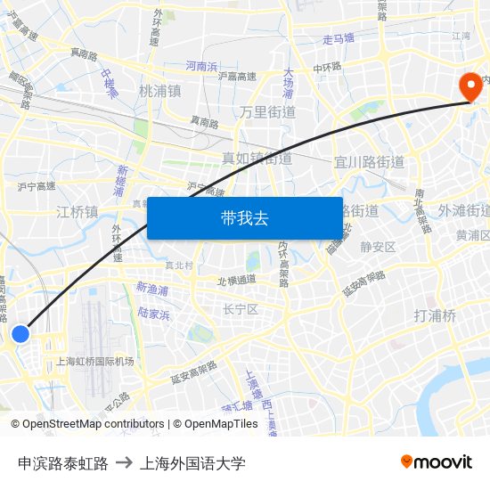 申滨路泰虹路 to 上海外国语大学 map