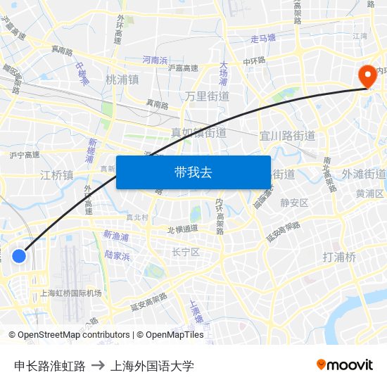 申长路淮虹路 to 上海外国语大学 map