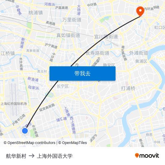 航华新村 to 上海外国语大学 map