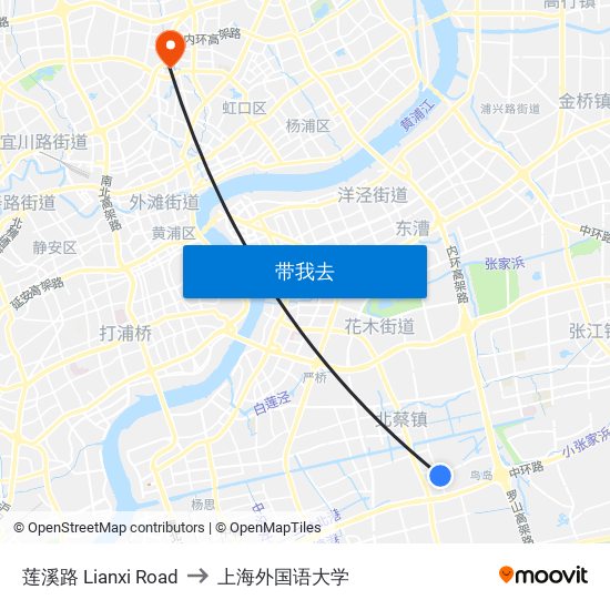 莲溪路 Lianxi Road to 上海外国语大学 map