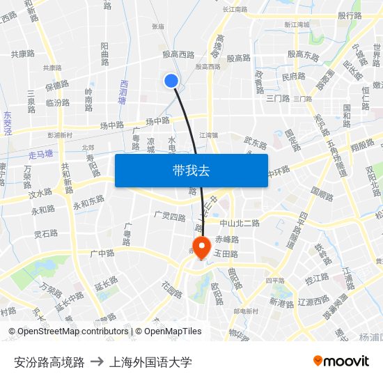 安汾路高境路 to 上海外国语大学 map